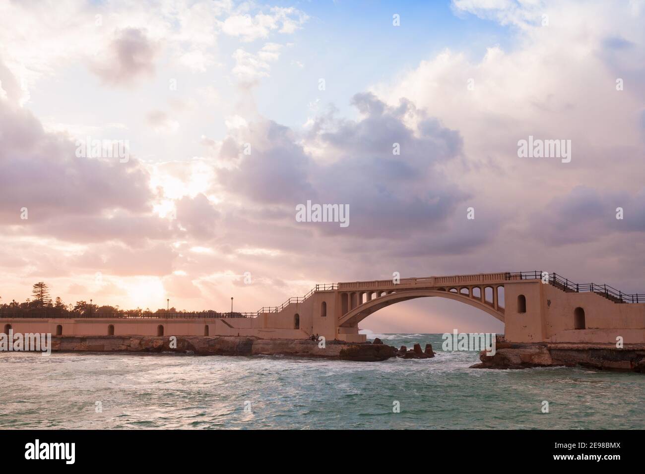 Alexandria, Egypt. Coastal landscape with Montazah bridge under