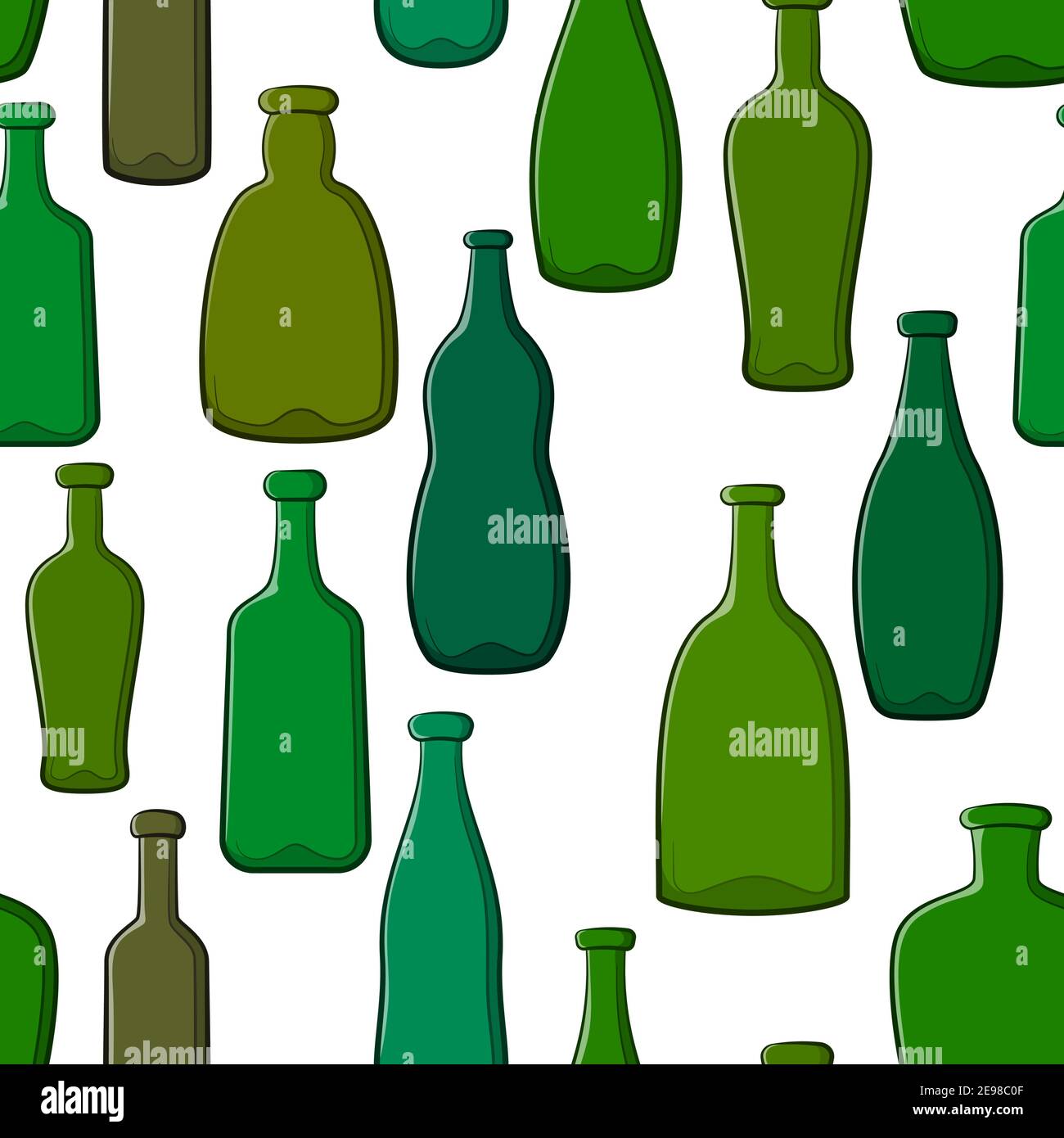 Seamless Pattern, Vintage Bottles Black Contours Isolated on White Background. Vector Stock Vector