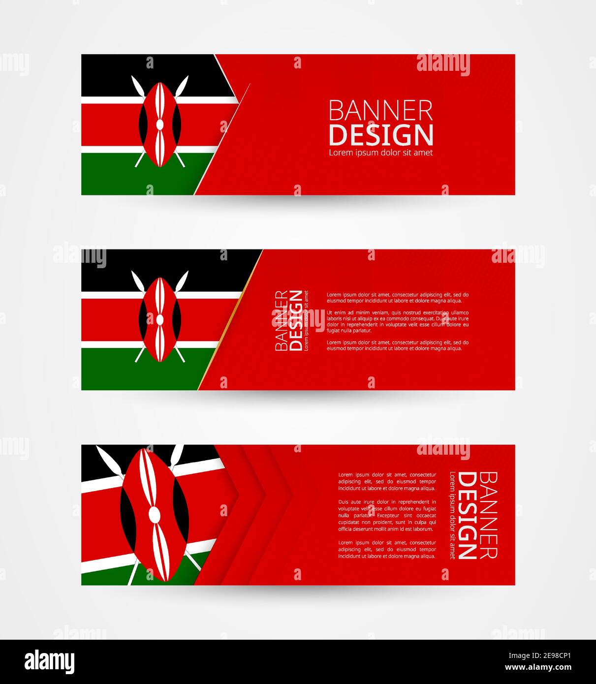 Set of three horizontal banners with flag of Kenya.  banner design