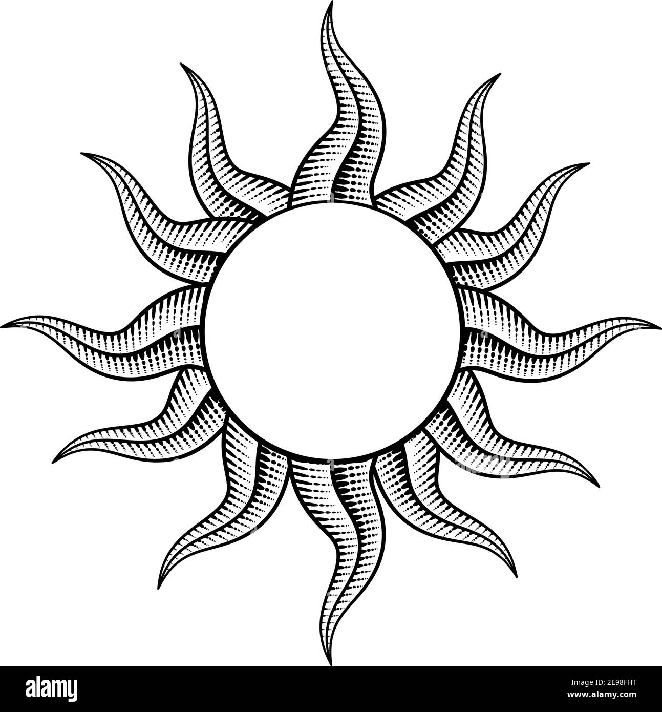 Sun Outline Woodcut Vintage Engraving Design Stock Vector