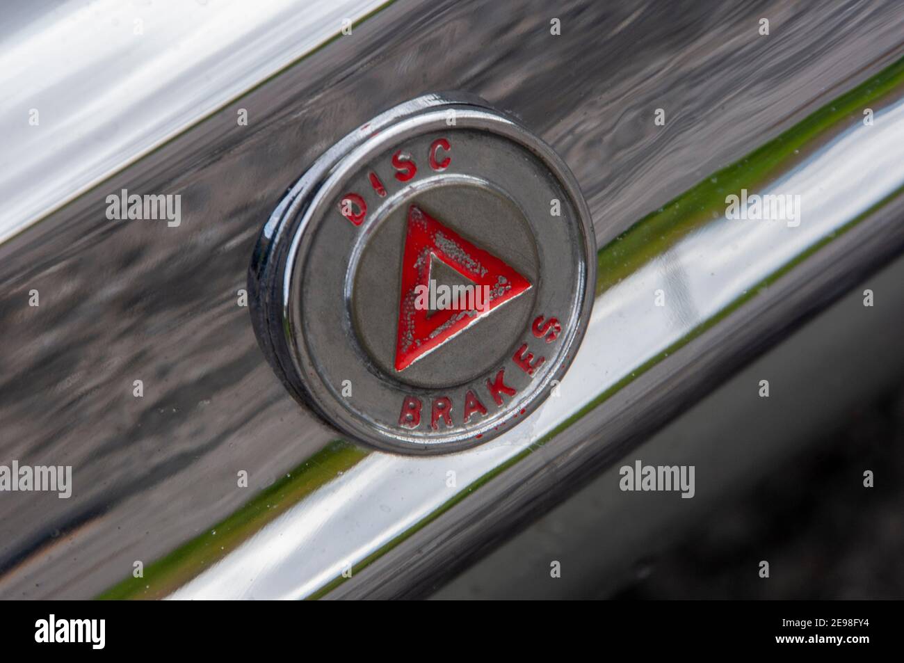 Disk brake warning badge on a 1964 Jaguar Mk2 3.4 litre, classic ...