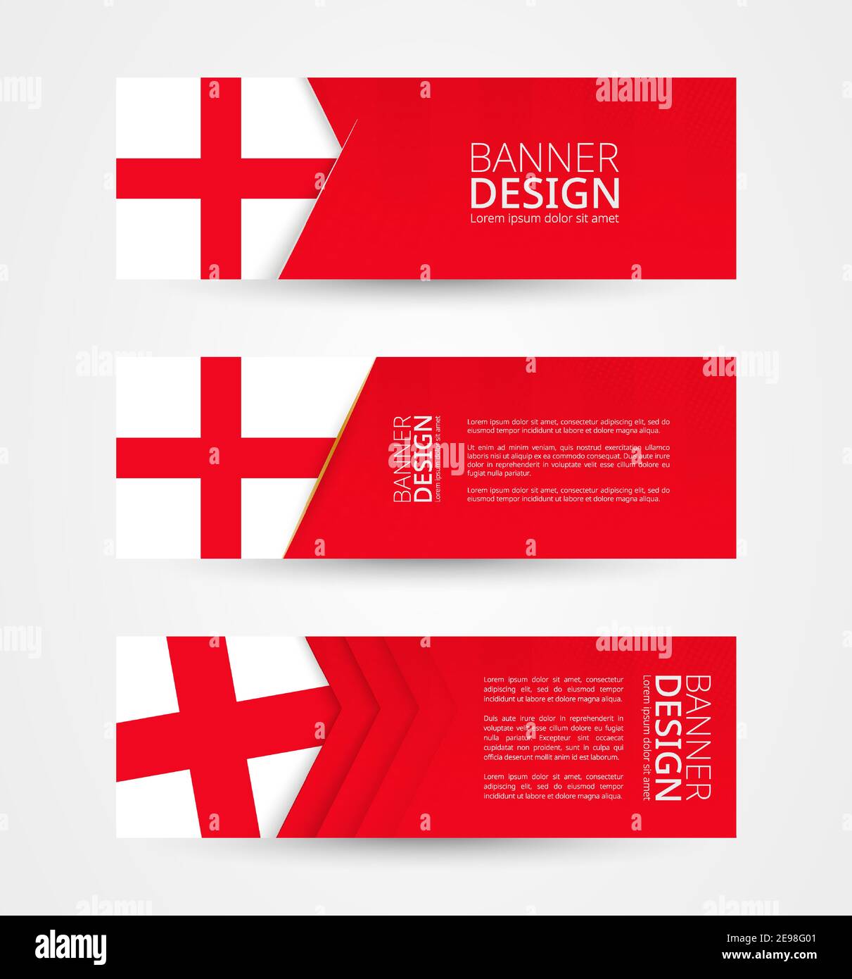 Set of three horizontal banners with flag of England.  banner design