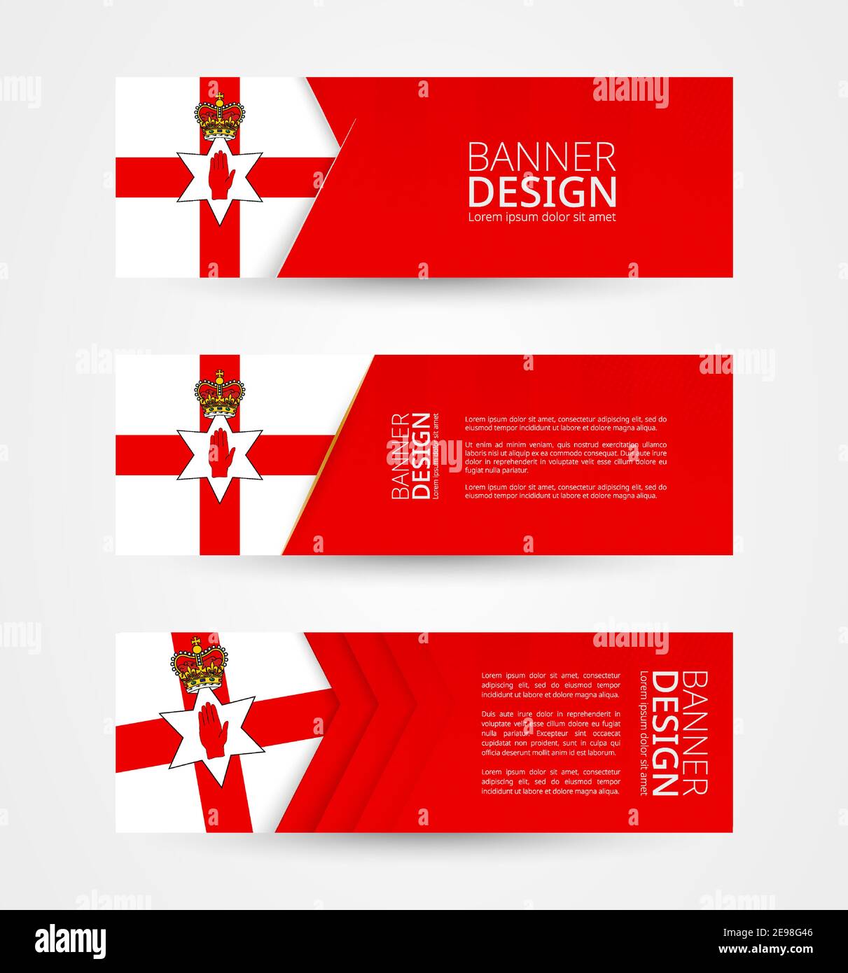 Set of three horizontal banners with flag of Northern Ireland. 