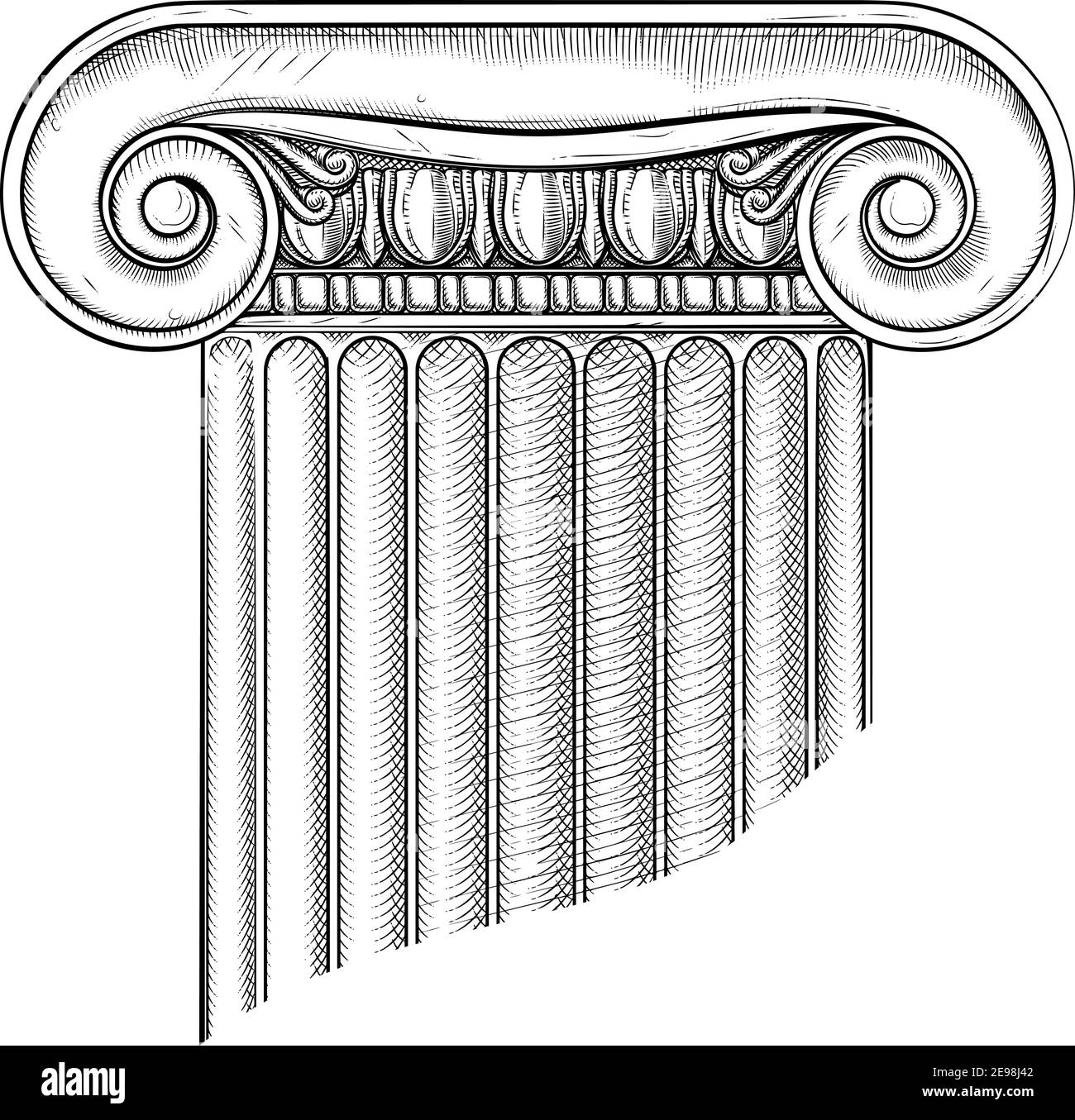 Classic Greek Roman Column Ionic Pillar Woodcut Stock Vector