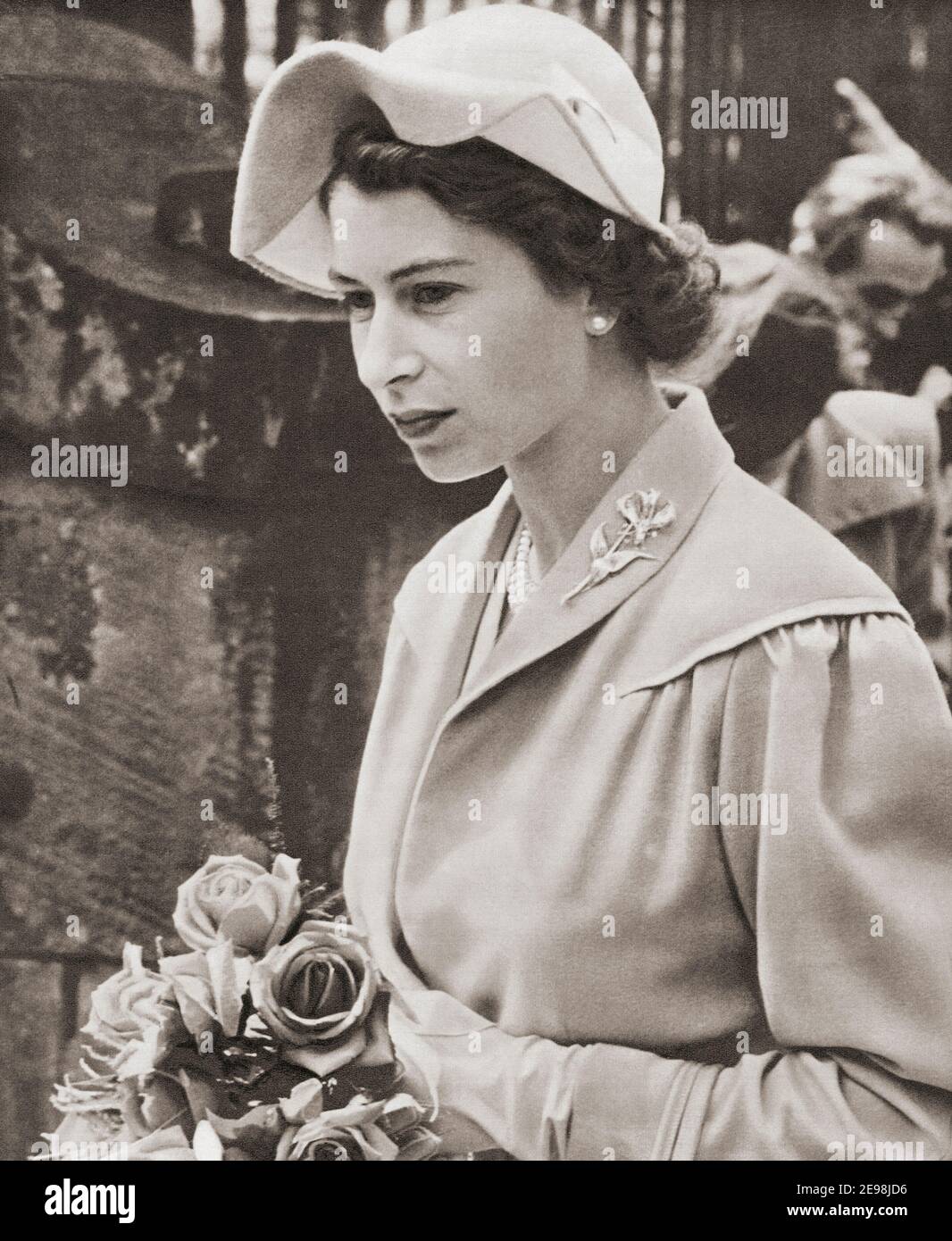EDITORIAL ONLY Queen Elizabeth II seen here in 1952.  Elizabeth II, Queen of the United Kingdom, 1926 - 2022.  From The Queen Elizabeth Coronation Book, published 1953. Stock Photo