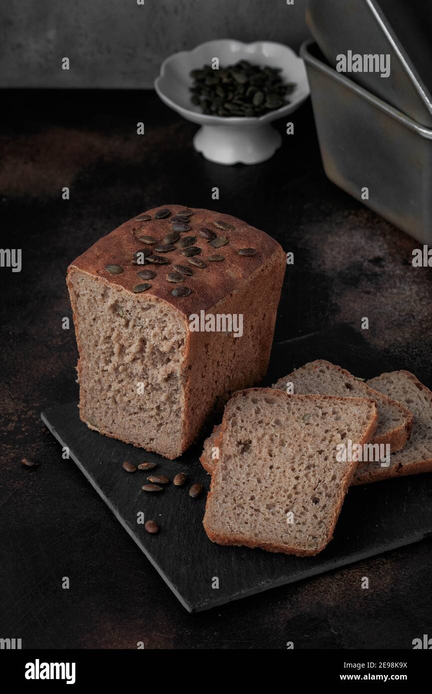 Homemade Multigrain Seed Bread. Seeded Whole Grain Breakfast Bread Stock Photo