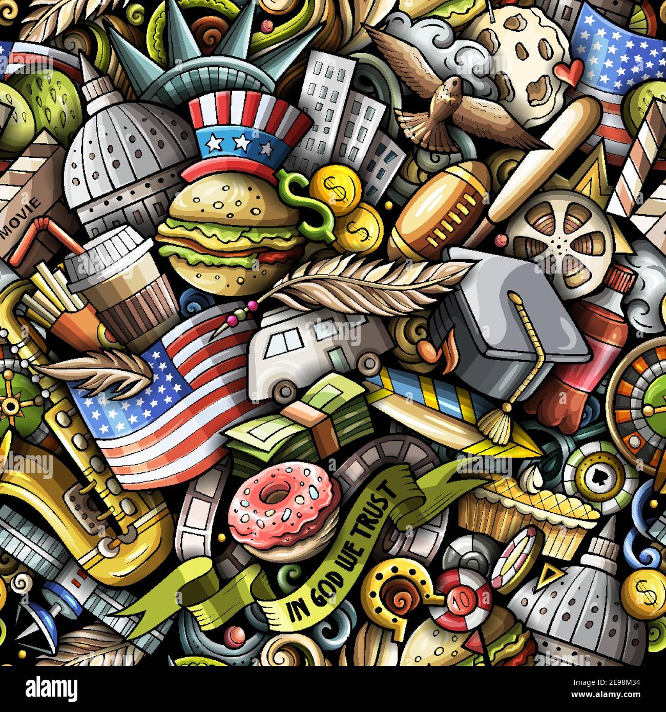 Cartoon doodles USA seamless pattern. Stock Vector