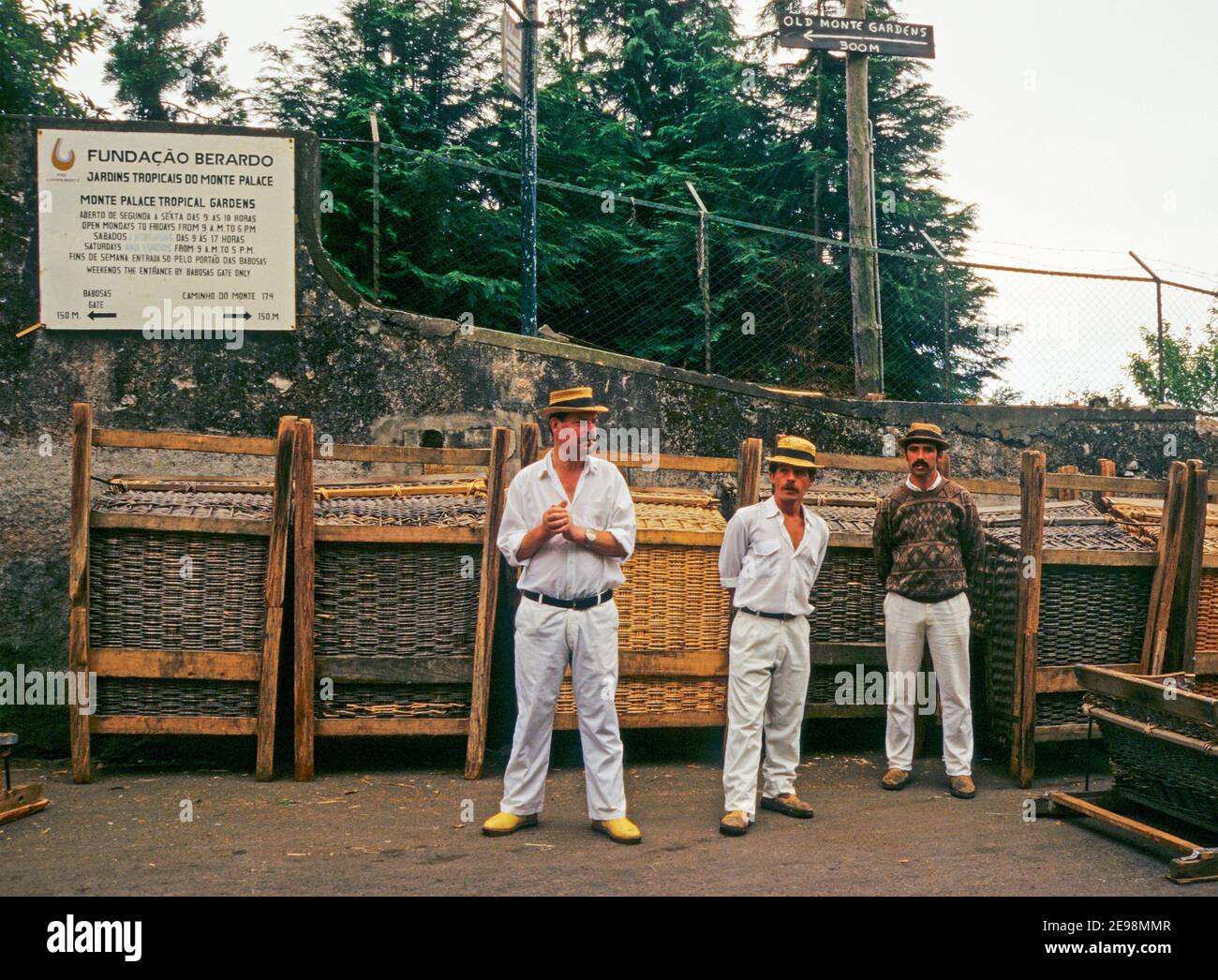 Cestinhos drivers (basket sleighs drivers) with basket sledges in Monte, Funchal, Madeira Island, Portugal Stock Photo