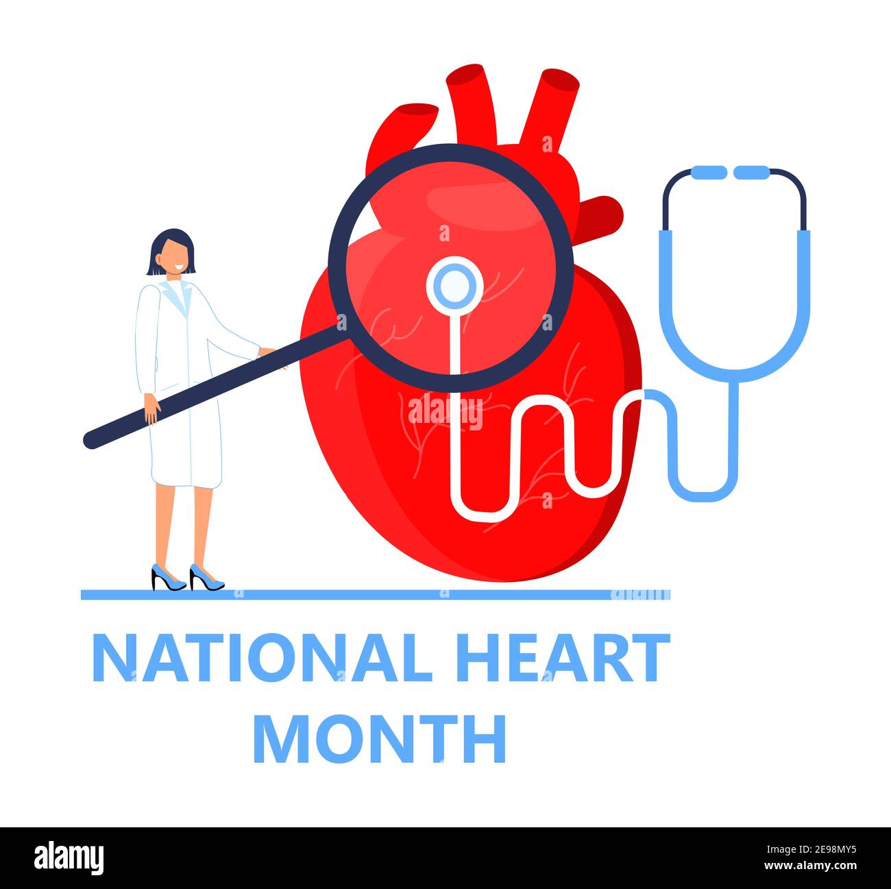 National Heart Month concept vector. Heart diseases with medical bag