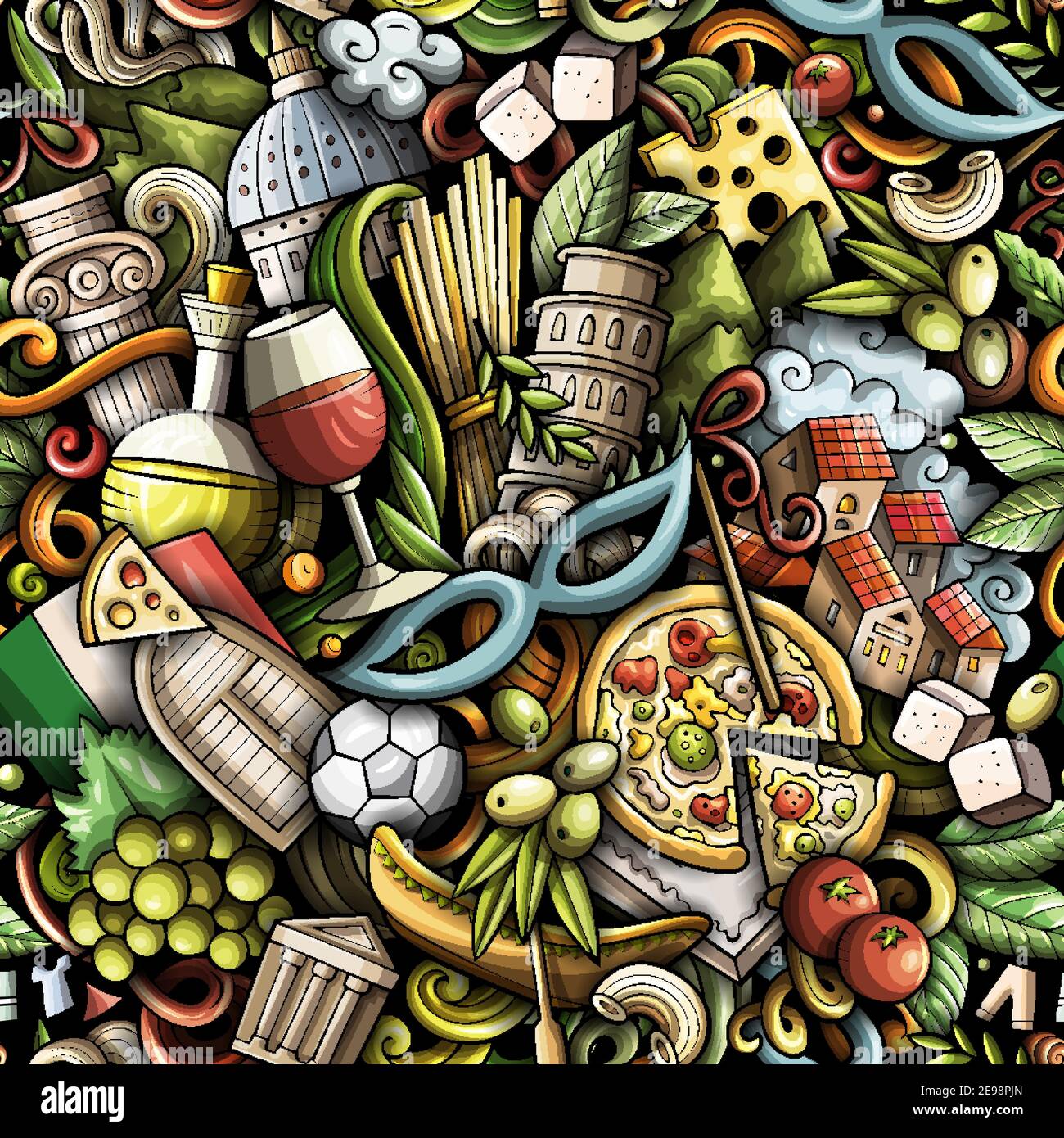 Cartoon doodles Italy seamless pattern. Stock Vector
