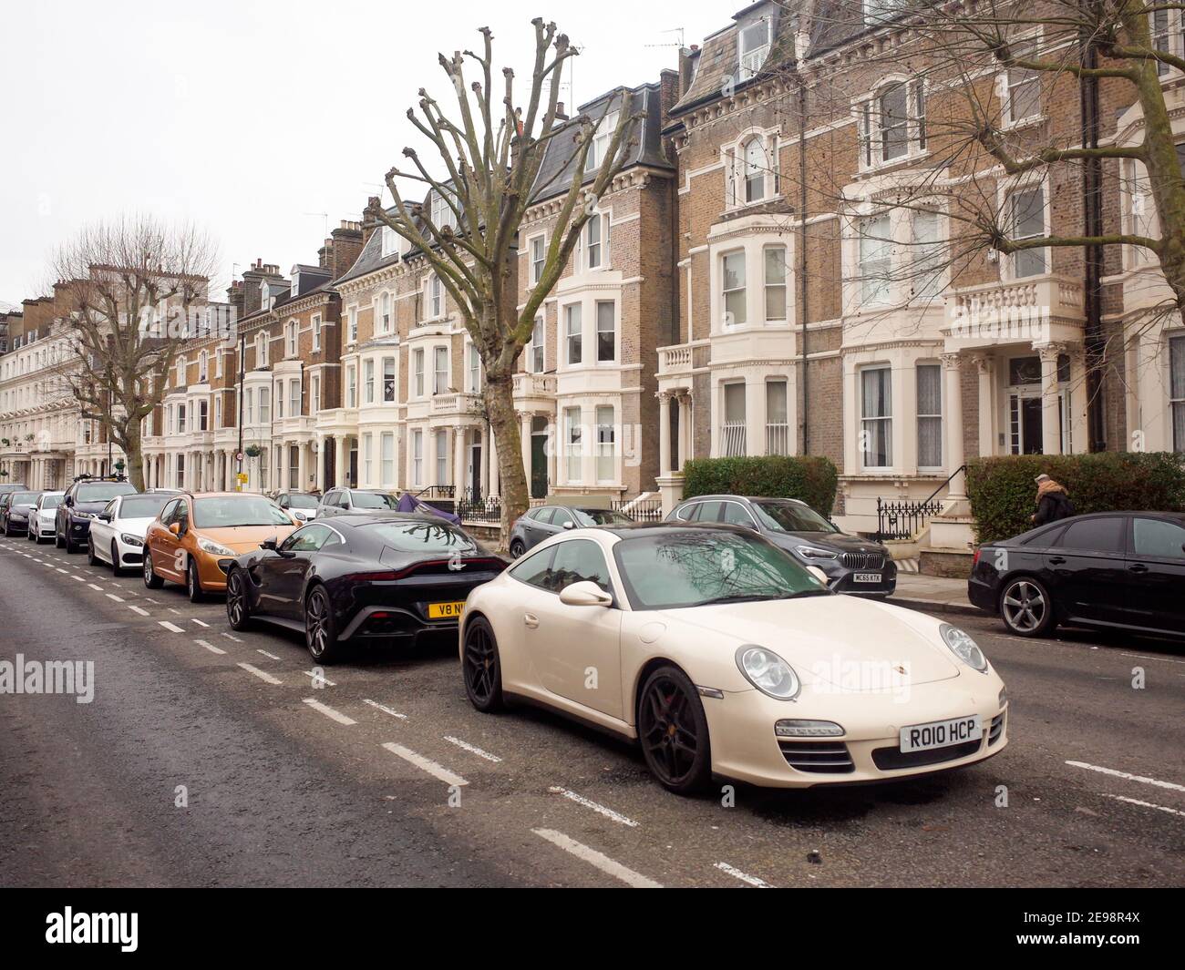 London Expensive cars parked on upmarket street in Maida Vale area of