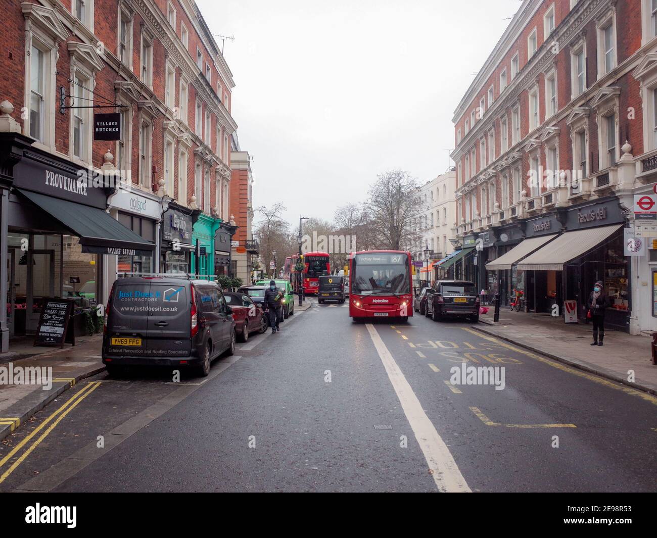 London- Clifton Road in Maida Vale, a street of local shops. Stock Photo