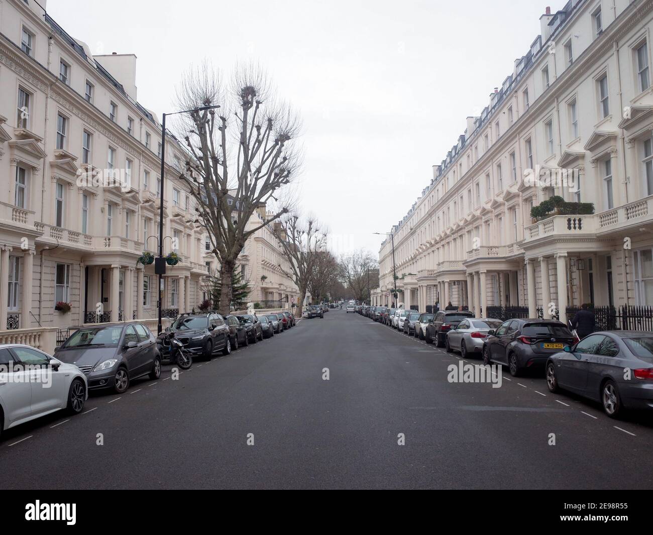 London- Expensive cars parked on upmarket street in Maida Vale area of Paddington, North West London Stock Photo