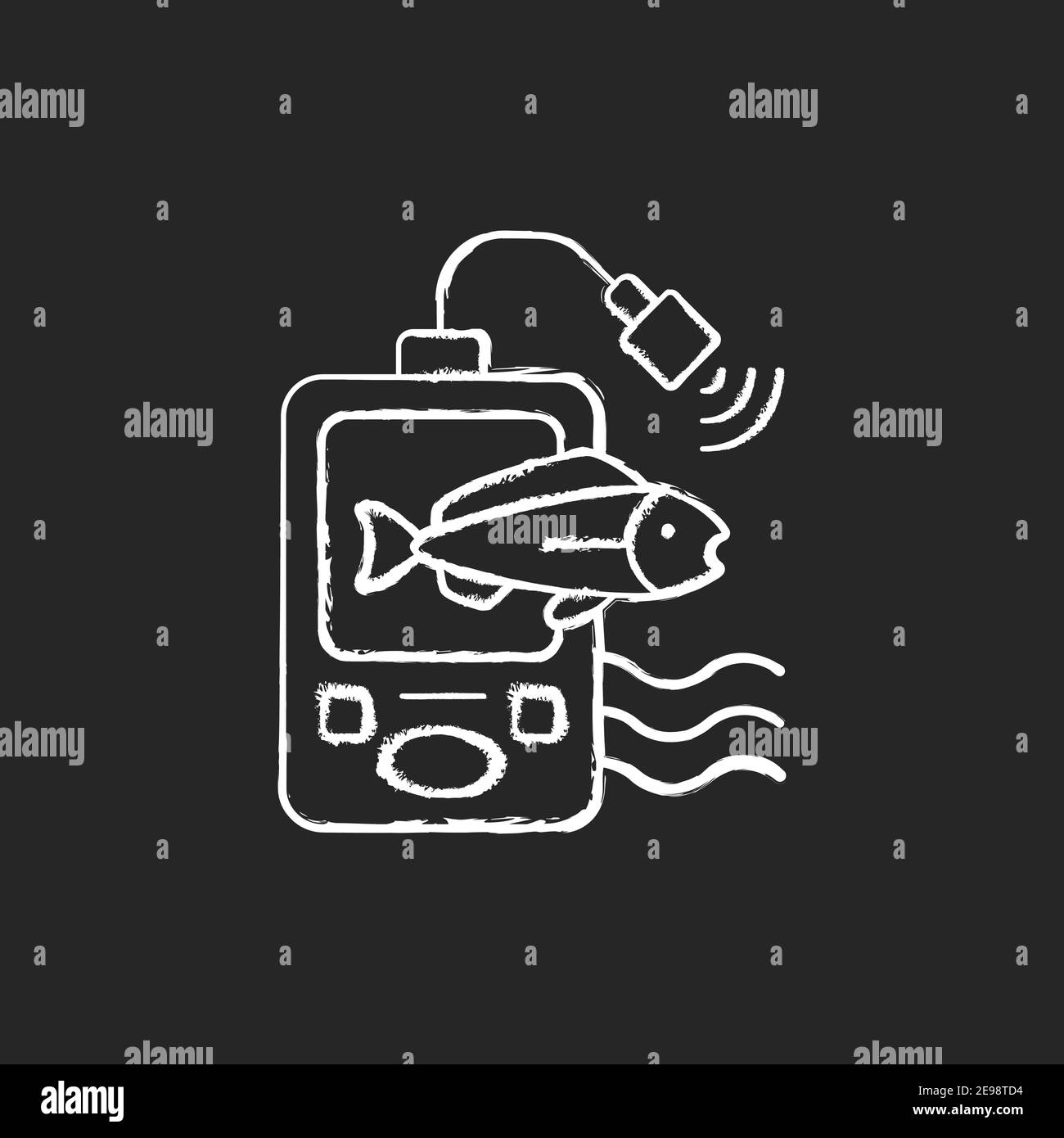 Fish finder chalk white icon on black background Stock Vector