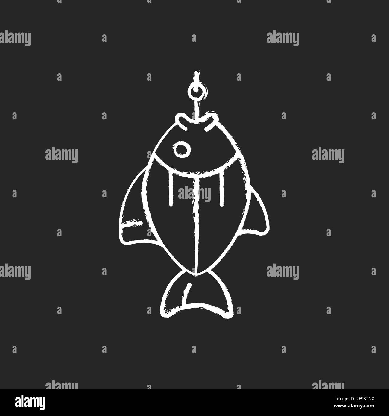 Fish on hook chalk white icon on black background Stock Vector