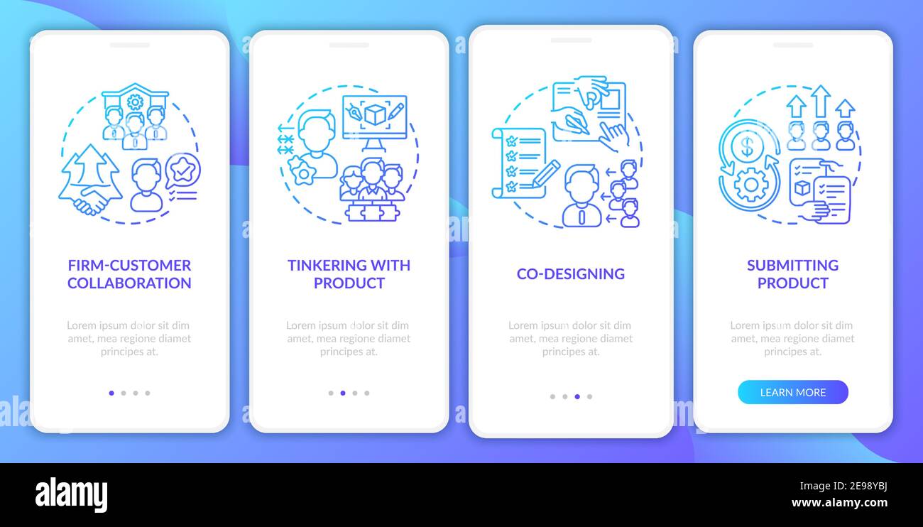 Co creation types onboarding mobile app page screen with concepts Stock Vector