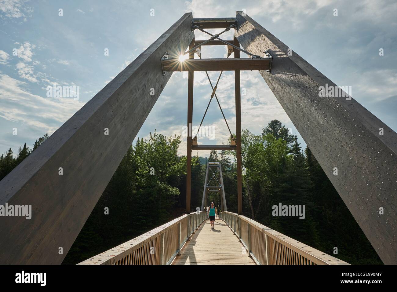 Walking across bridge in Canadian National park, Shawinigan, Quebec, Canada Stock Photo