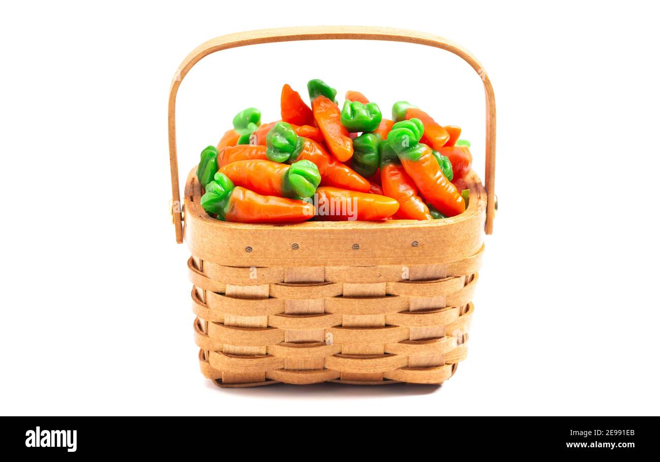 Gummy Candy Carrots Isolated on a White Background Stock Photo