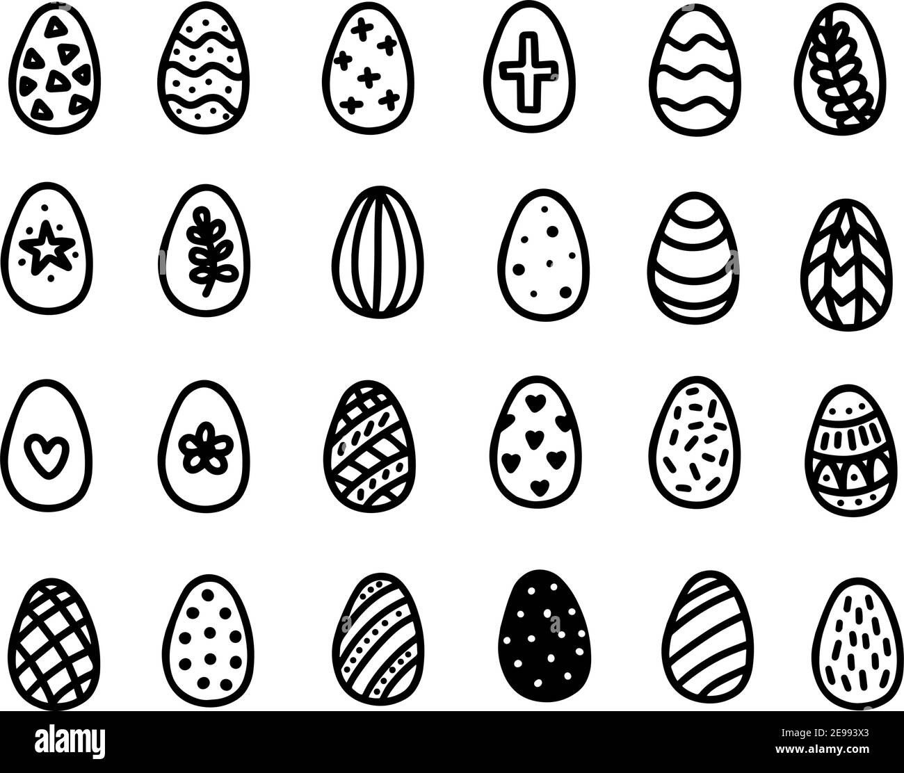 Easter eggs doodle set. Hand-drawn vector illustration. Decorated Easter egg icons. Stock Vector