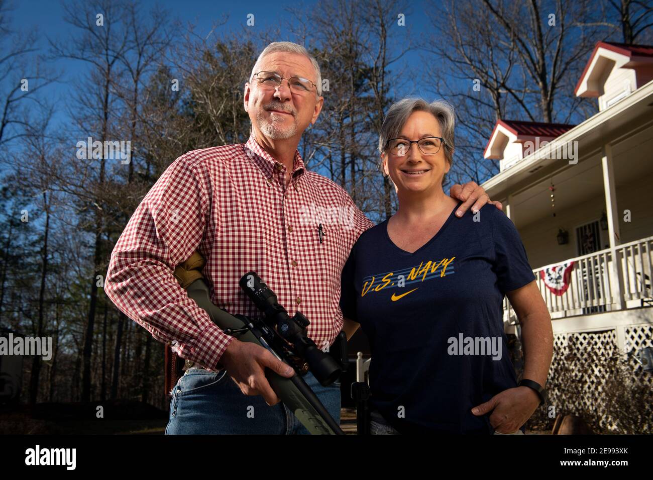 Jasper, GA, USA. 3rd Feb, 2021. Jerry Daniels and his wife Laura, both Navy veterans, registered Republicans and gun owners, at their Jasper, Georgia home. Both insist conservatives are still the core of Georgia voters, despite recent elections which they maintain were neither honest nor fair. 'I believe we are the working backbone of Georgia, ' he said. They are saddened by the mediaÃs unflattering image of conservatives. 'We have been referred to as Ã”people clinging to our guns and bibles, or characterized as Ã”basket of deplorables,Ã' he said, angered that federal agents reported Stock Photo