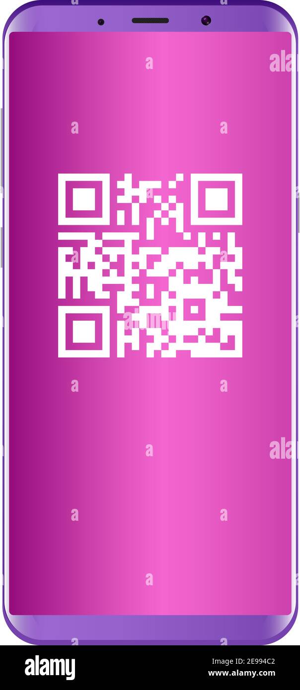 QR Code in Mobile Phone Screen. Digital qrcode ID reader in Smartphone Screen. Bank Transaction Information on Telephone. Color Infographic Symbol. Fl Stock Vector