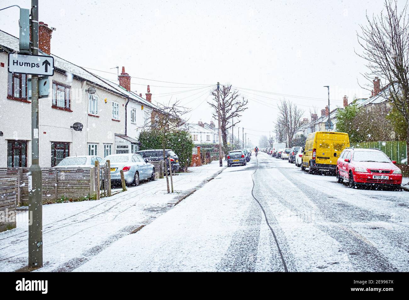 London streets covered with snow during winter Stock Photo