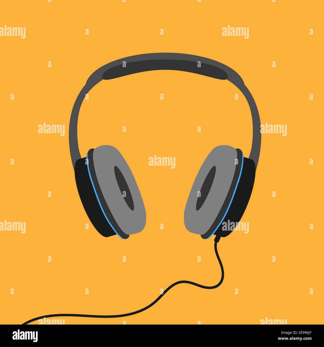 stereo headphones isolated on orange background, listen to music or podcast vector illustration Stock Vector
