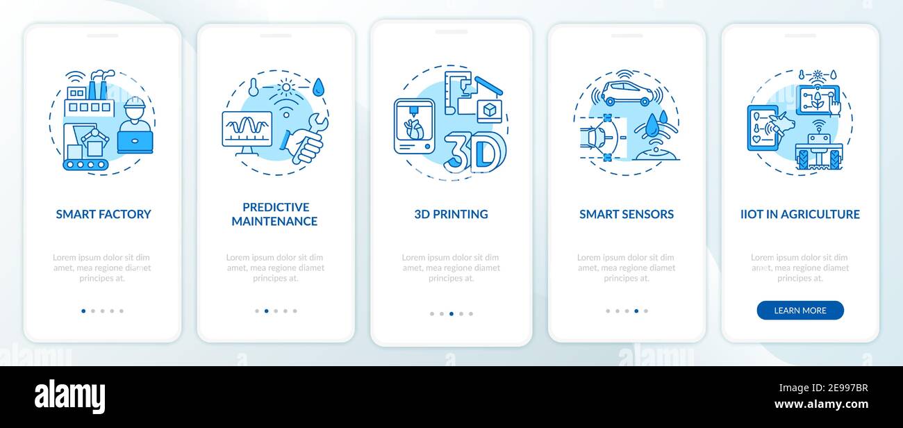 Industry 4.0 tendency onboarding mobile app page screen with concepts ...