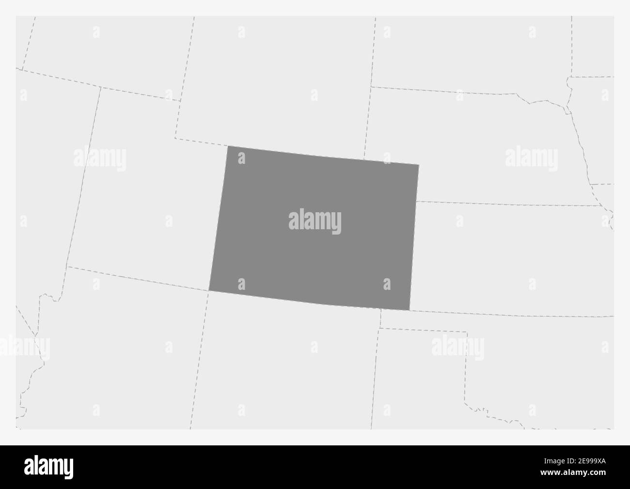 Map of USA with highlighted Colorado map, gray map of US State Colorado with neighboring countries Stock Vector