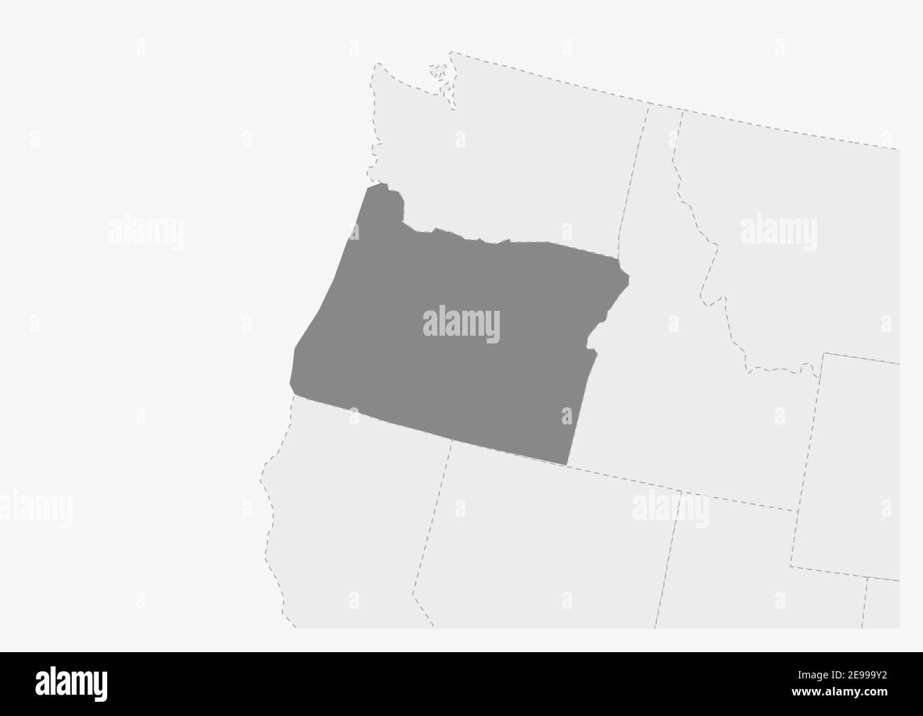 Map of USA with highlighted Oregon map, gray map of US State Oregon