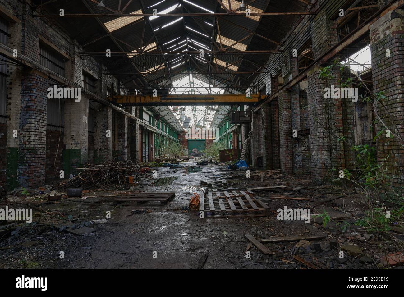 Old factory mill or warehouse abandoned and falling down Stock Photo