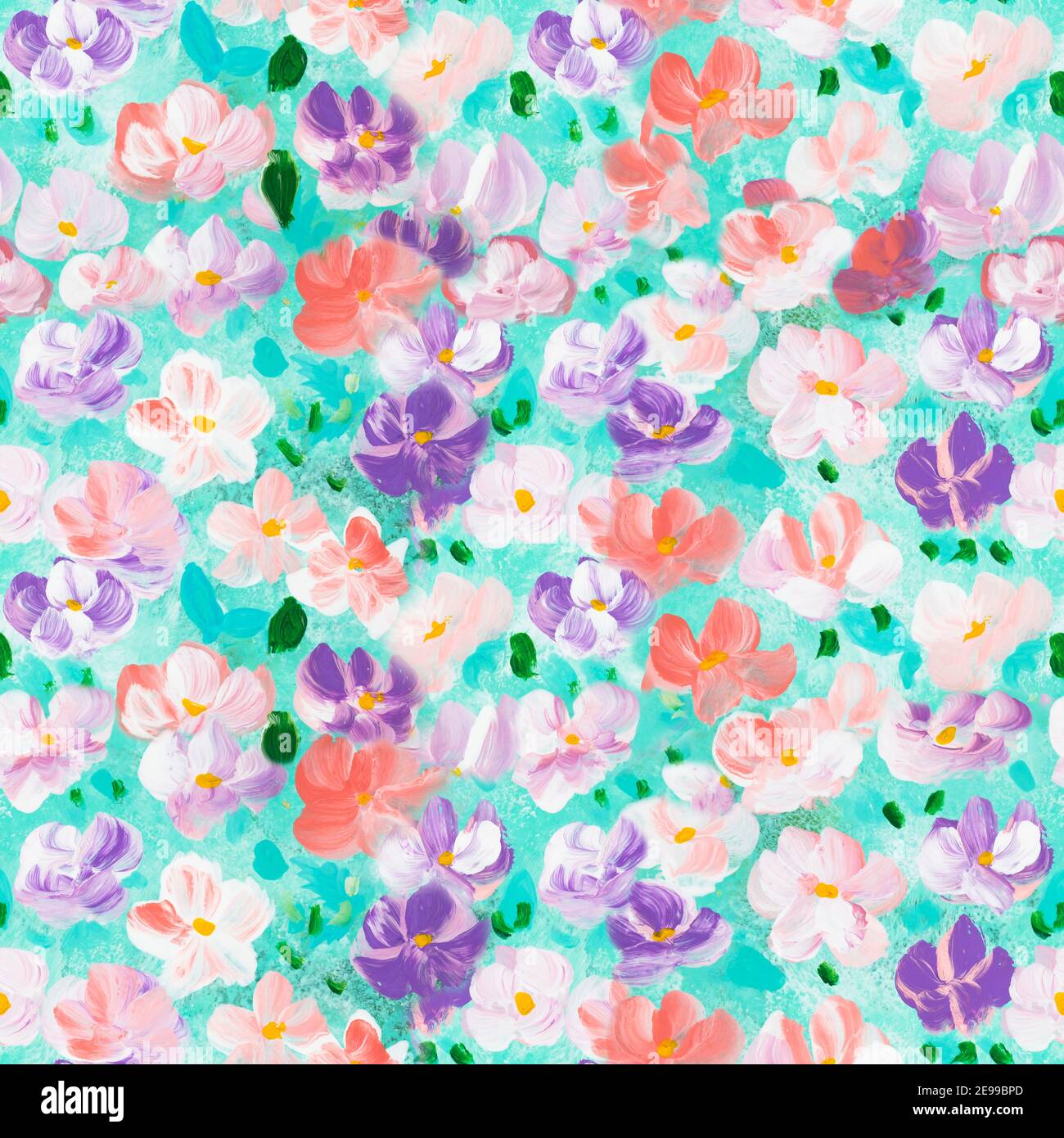 Abstract colorful flowers seamless pattern, hand painted background ...
