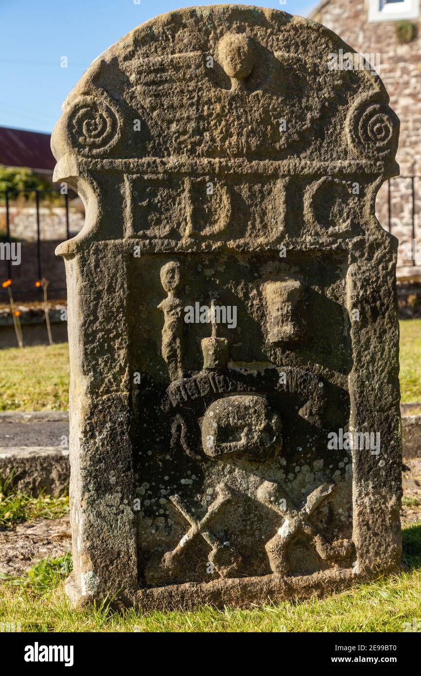 Close up of old headstones in Auchtermuchty Parish Church