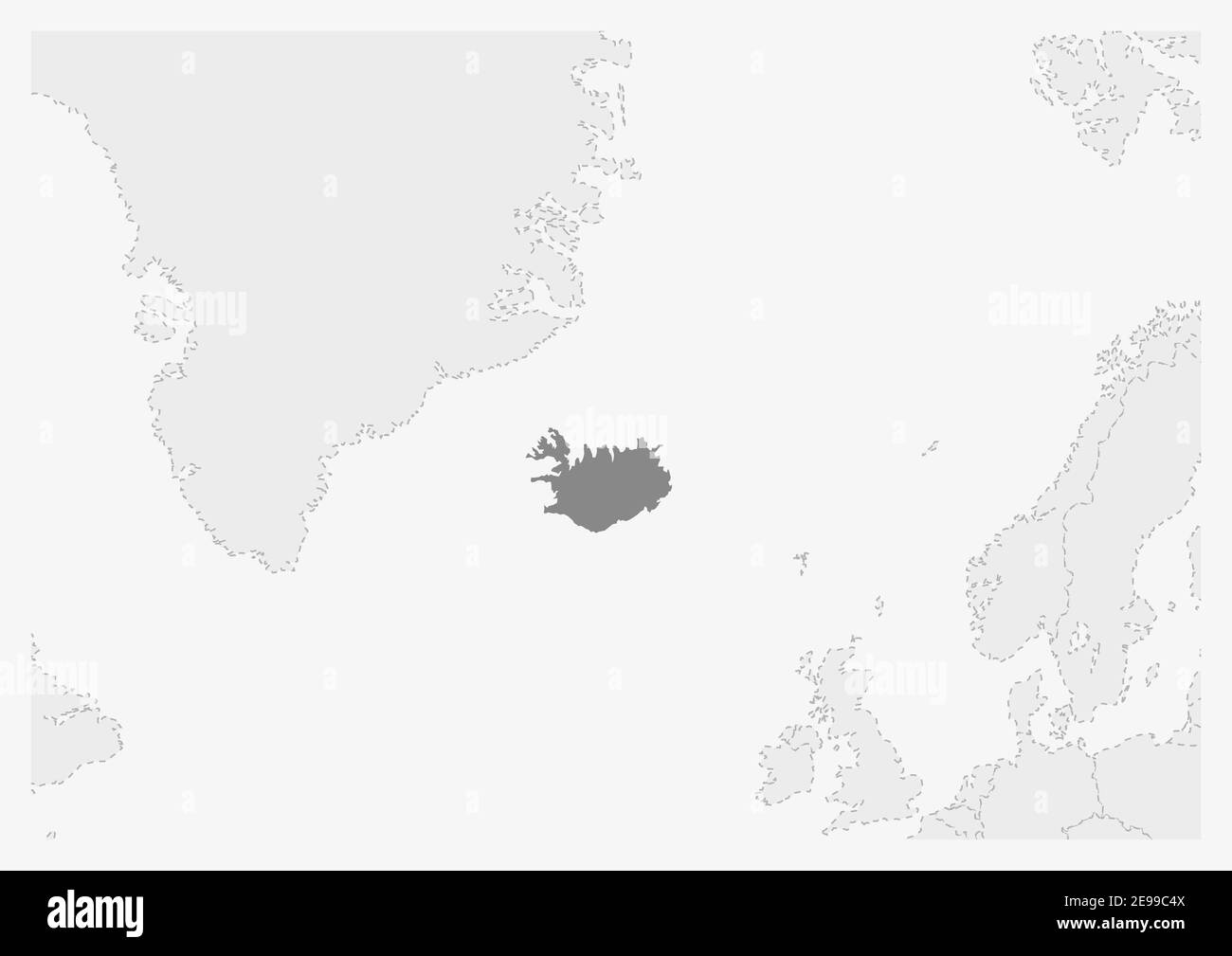 Map of Europe with highlighted - Map Of Europe With Highlighted Iceland Map Gray Map Of Iceland With Neighboring Countries 2E99C4X