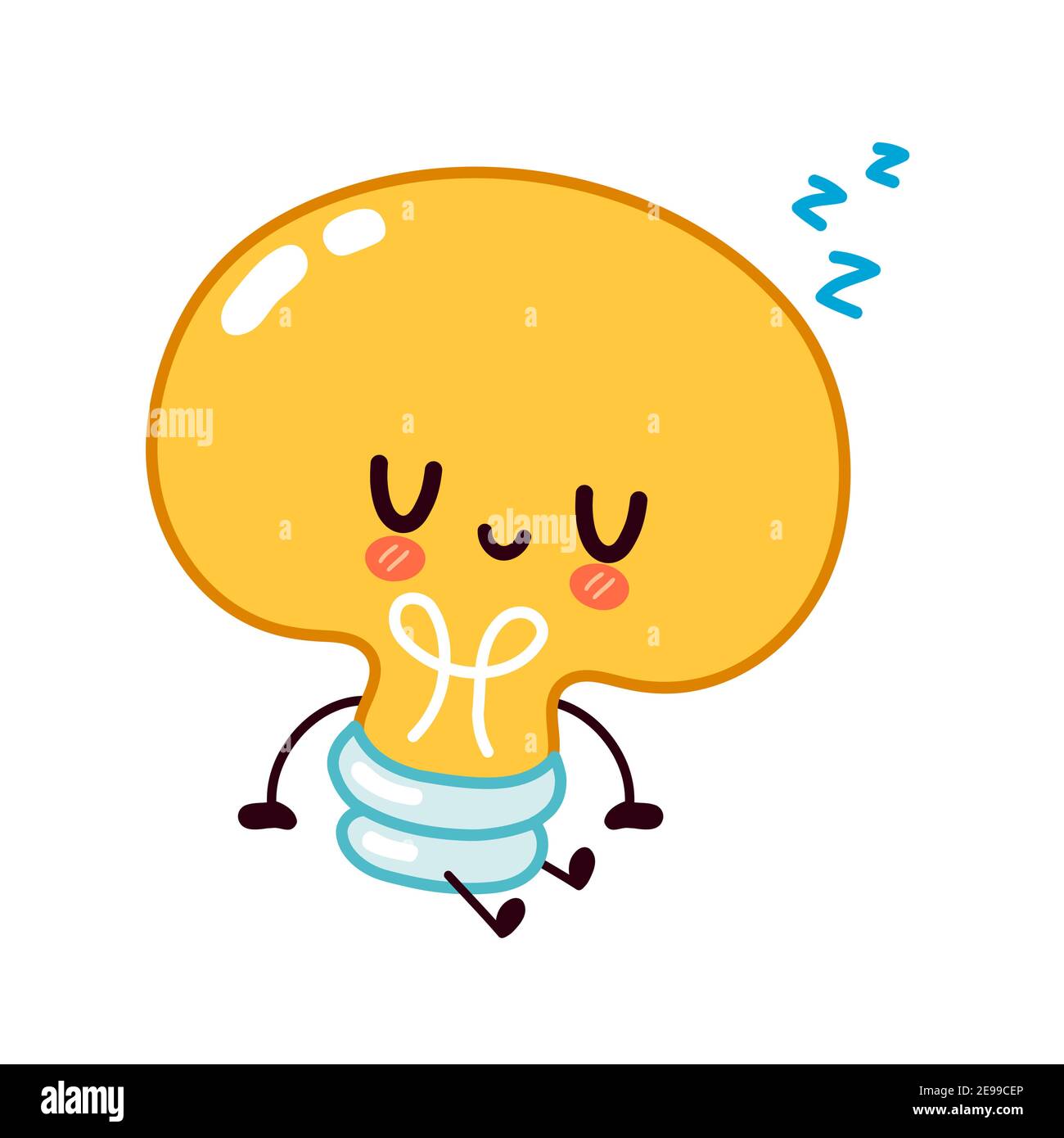 Cute funny light bulb, lamp character sleep. Vector flat line cartoon kawaii character illustration icon. Isolated on white background. Lightbulb with face character mascot concept Stock Vector