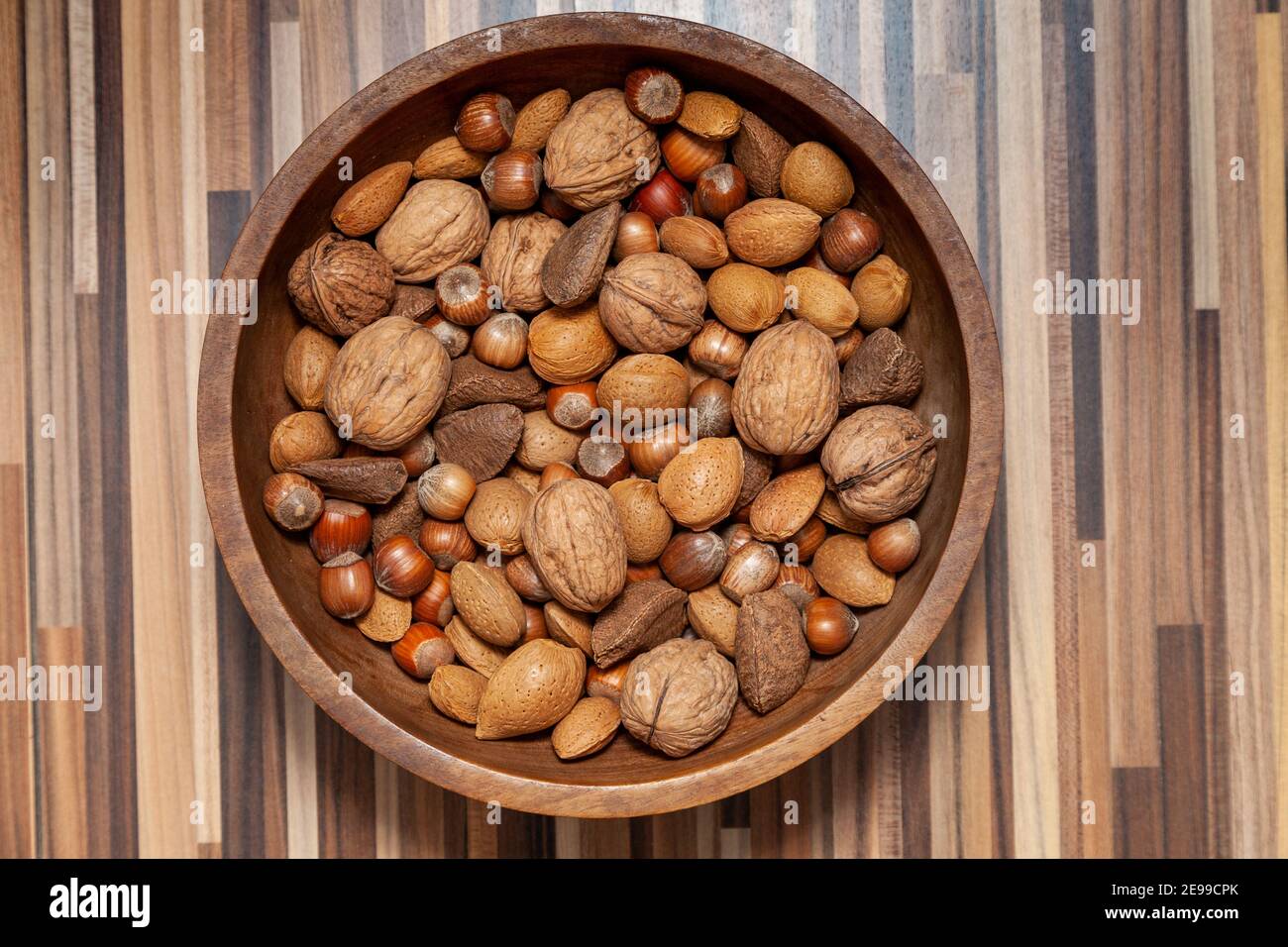 A bowl of mixed nuts from above Stock Photo Alamy