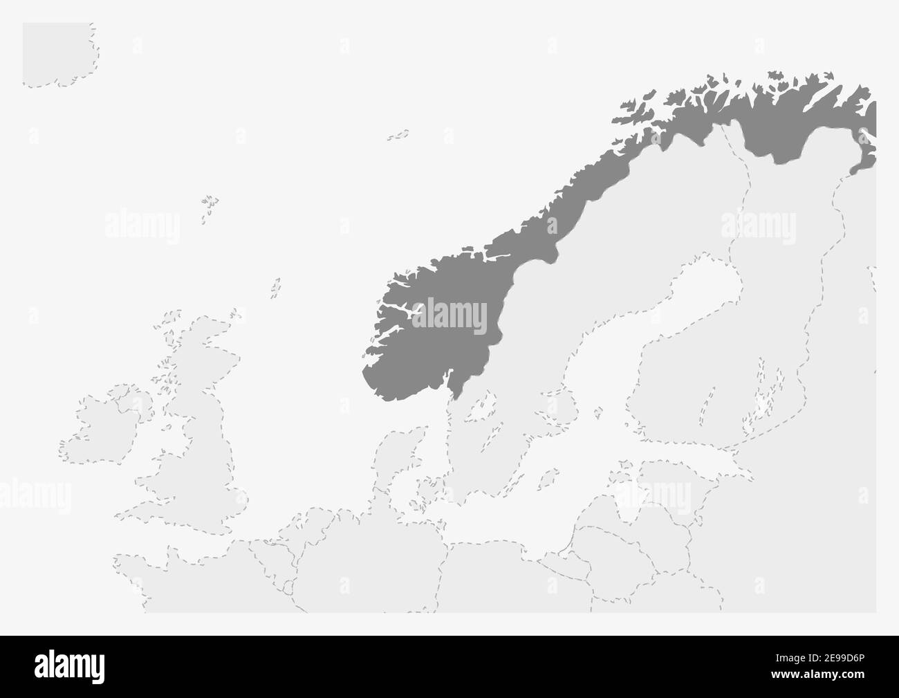 Map of Europe with highlighted Norway map, gray map of Norway with neighboring countries Stock Vector