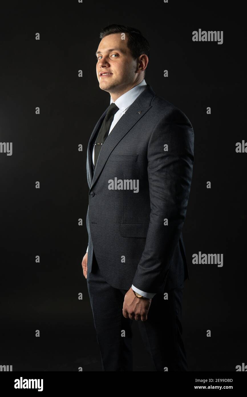 Young man three piece suit confident style man jacket casual