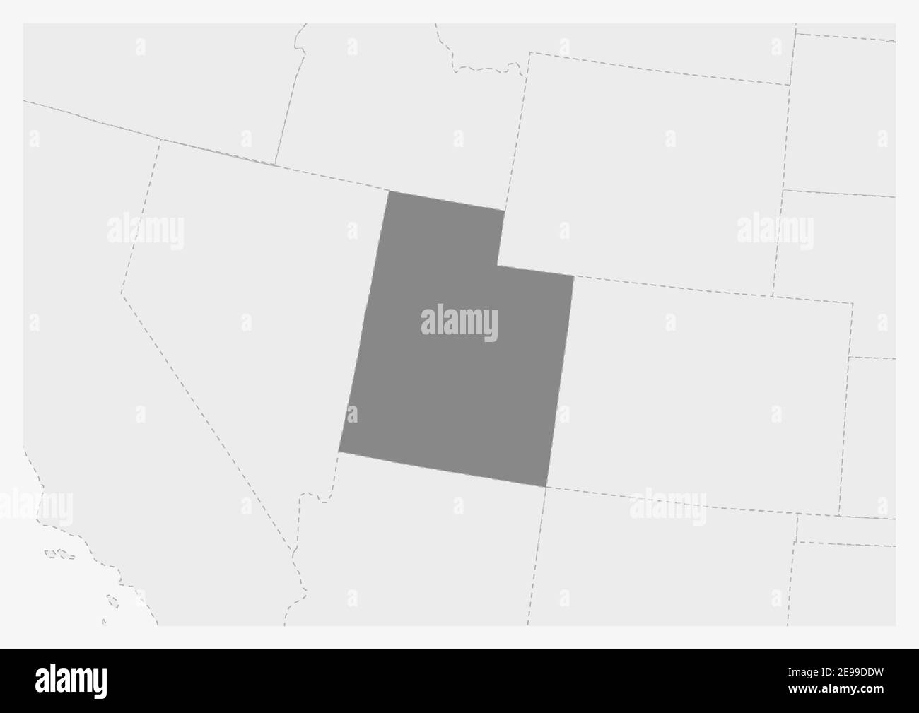 Map of USA with highlighted Utah map, gray map of US State Utah with neighboring countries Stock Vector