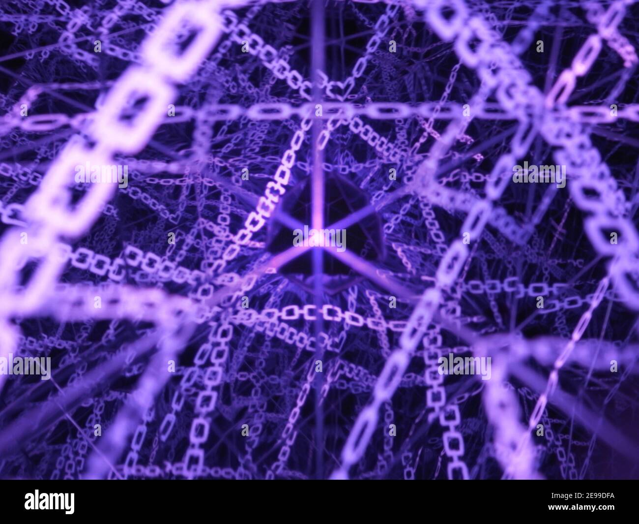 Photography of a kaleidoscope art background depicting a computer security firewall made with lasers beams shaped like cadenas chains shining and refl Stock Photo