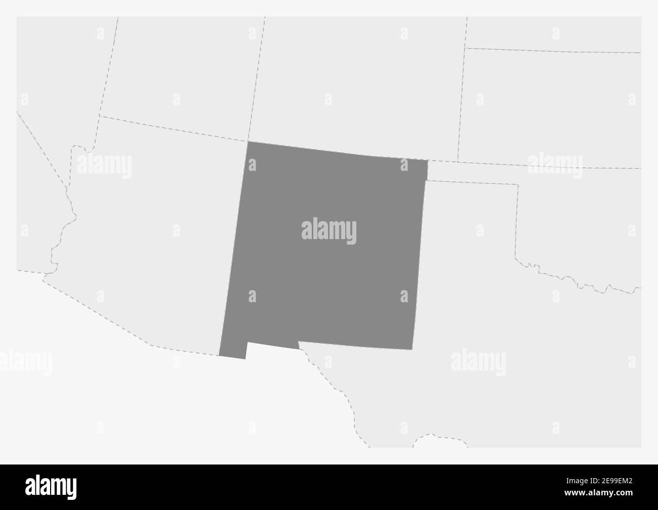 Map of USA with highlighted New Mexico map, gray map of US State New