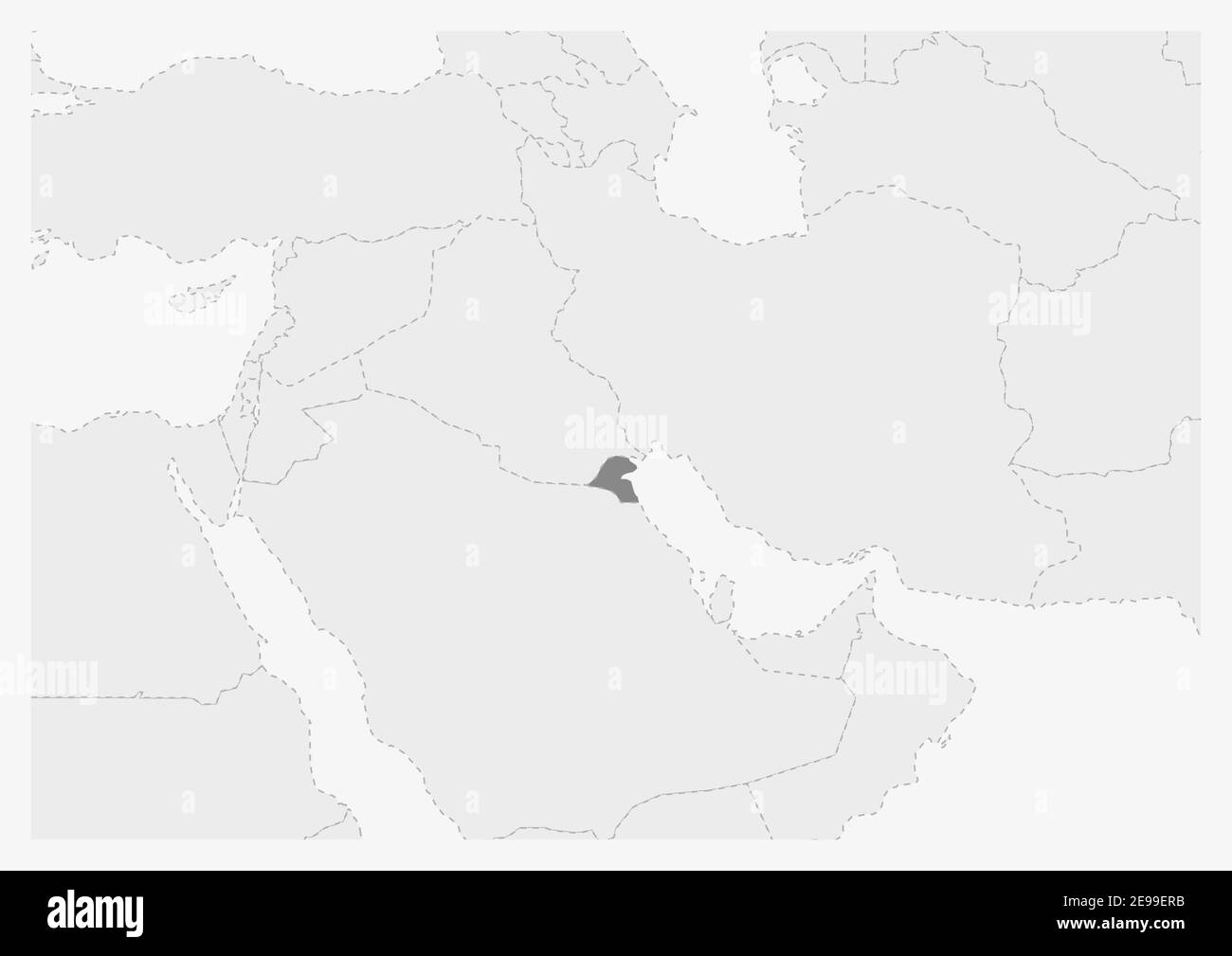 Map of Middle East with highlighted Kuwait map, gray map of Kuwait with neighboring countries
