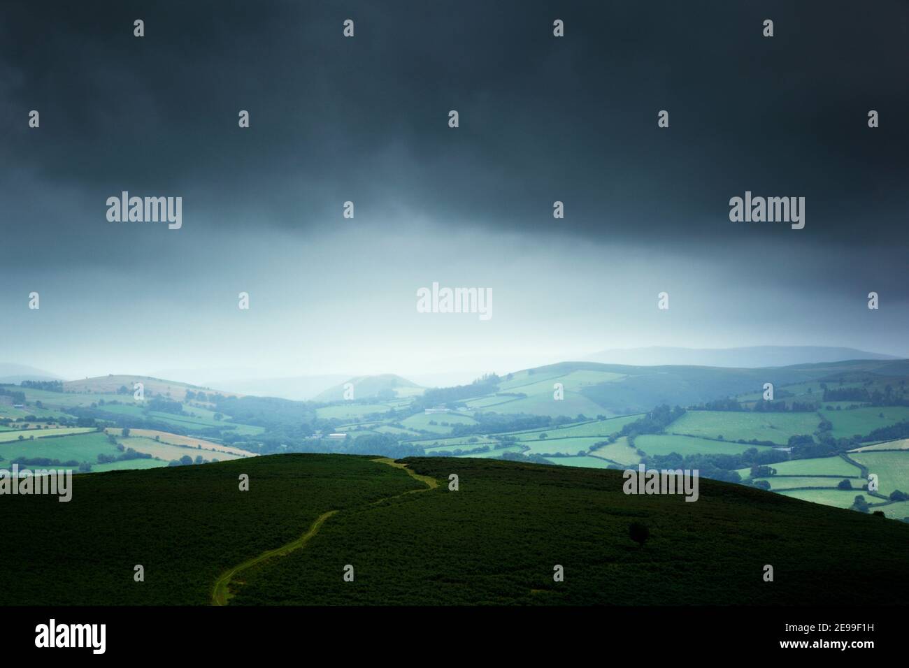 View from Offa's Dyke path on Hergest Ridge. Herefordshire. UK. Stock Photo