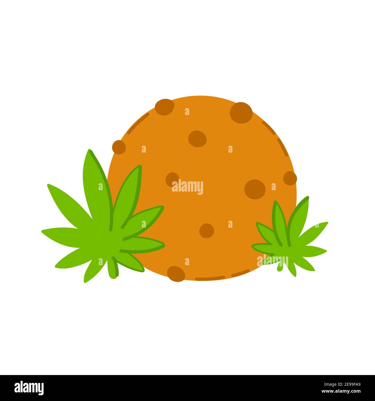 Chocolate cookie with marijuana weed. Vector trendty flat line illustration icon. Isolated on white background. Marijuana bake cookie, weed edible concept Stock Vector