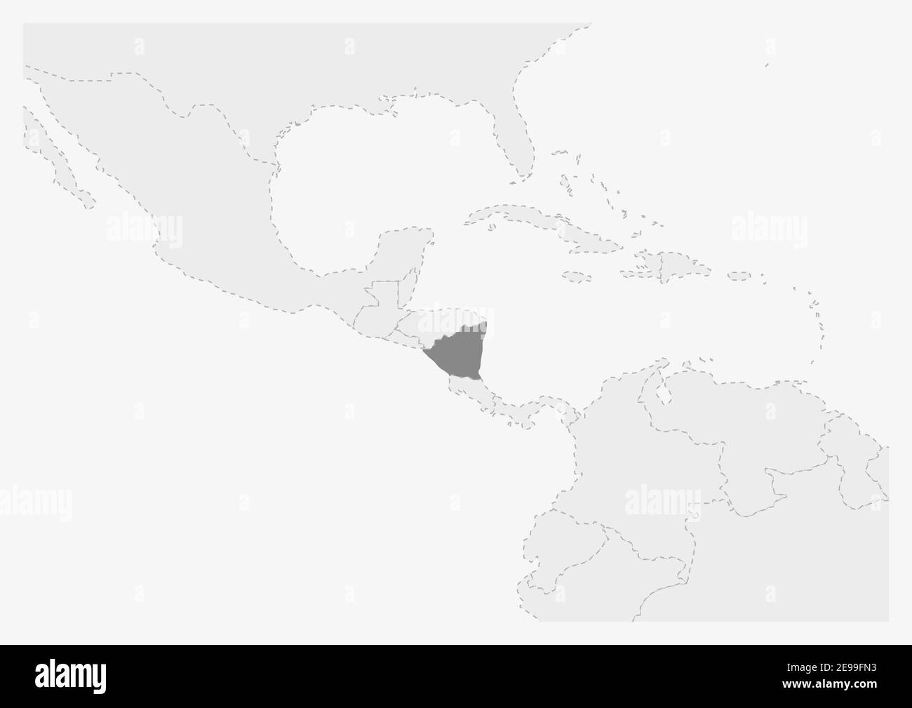 Bordering Countries Of Nicaragua Map Of America With Highlighted Nicaragua Map, Gray Map Of Nicaragua With Neighboring  Countries Stock Vector Image & Art - Alamy