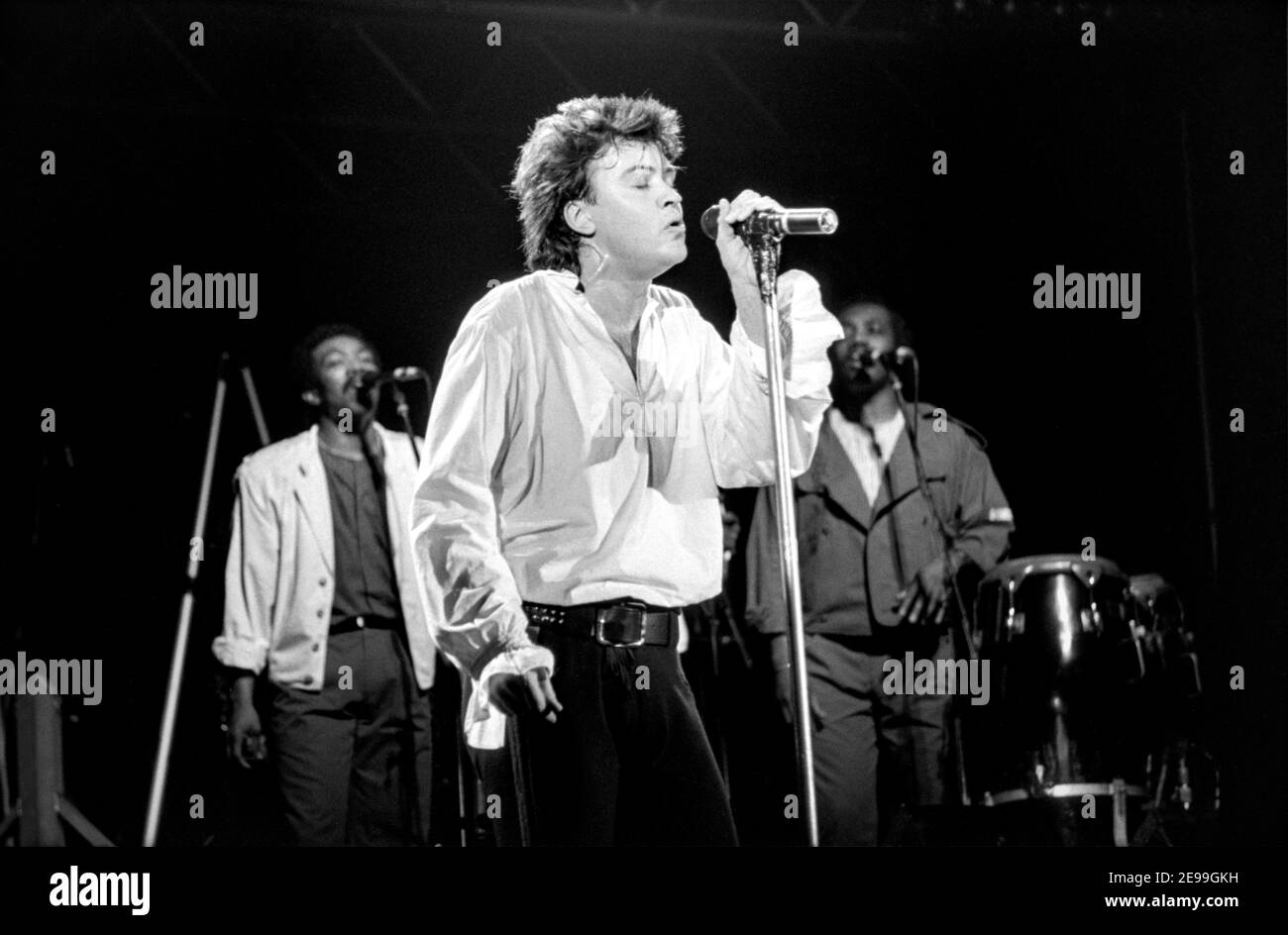 MUNSTER, GERMANY - FEB 02, 1992: Paul Young is an English singer, songwriter and musician. Here he is live on stage during a concert in Germany. Stock Photo
