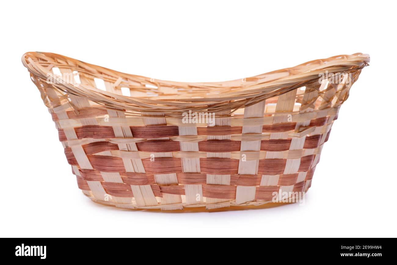 Empty wicker basket isolated on white background Stock Photo - Alamy