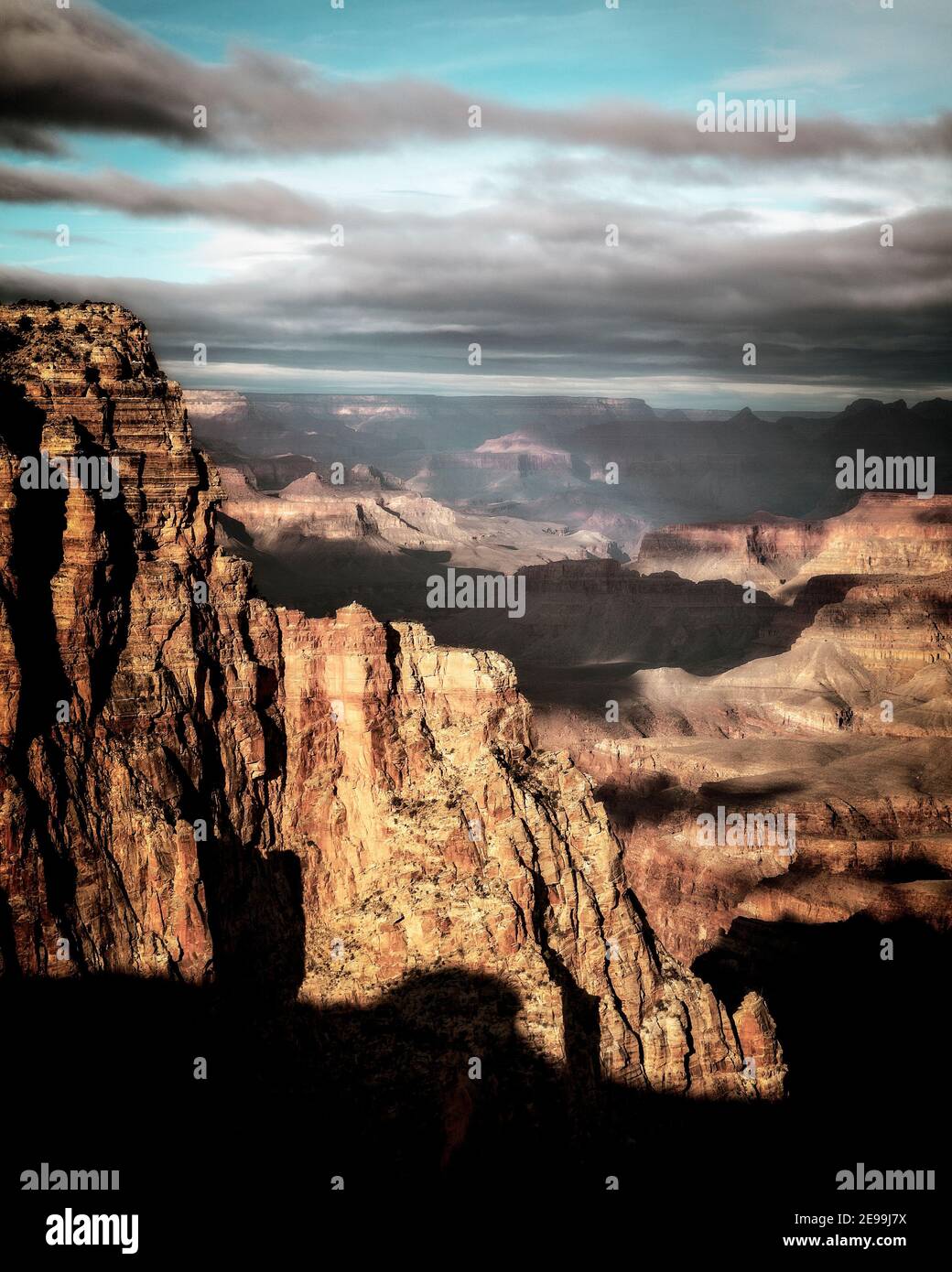 The Grand Canyon opens up far to the west from Desert View. Arizona. Stock Photo