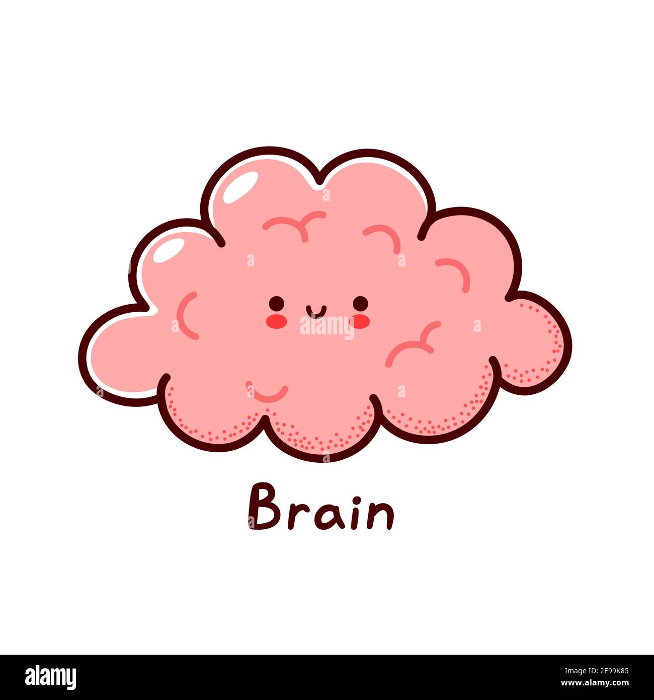 Cute happy funny human brain organ character. Vector flat line cartoon kawaii character illustration icon. Isolated on white background. Brain with face character mascot concept Stock Vector
