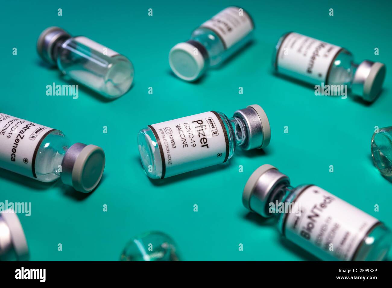 Several vaccines from different laboratories with high efficacy against Covid-19, conceptual image. Stock Photo